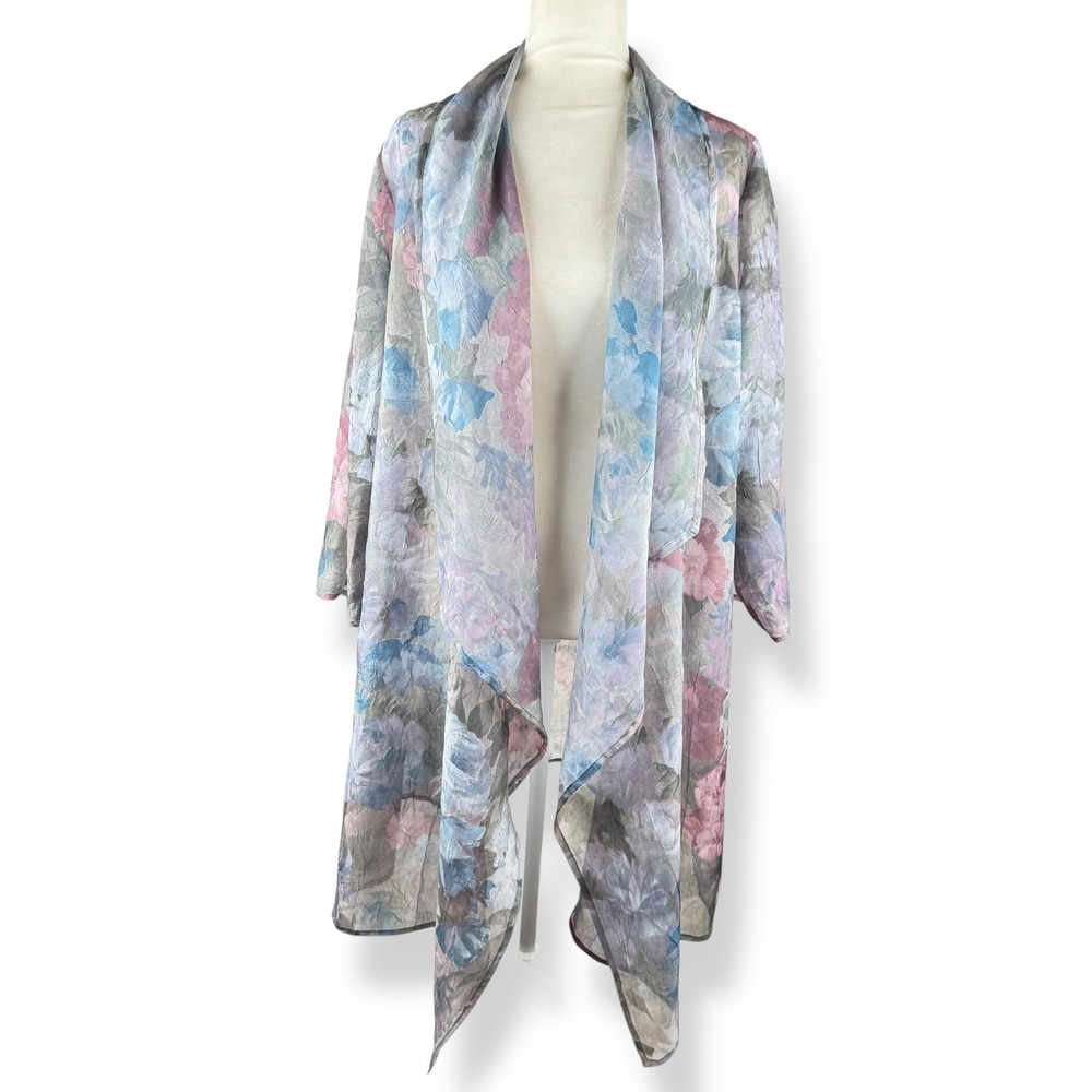 Vintage Pastel Floral Long Sheer Cardigan Womens Size XL Fairy Boho Coquette